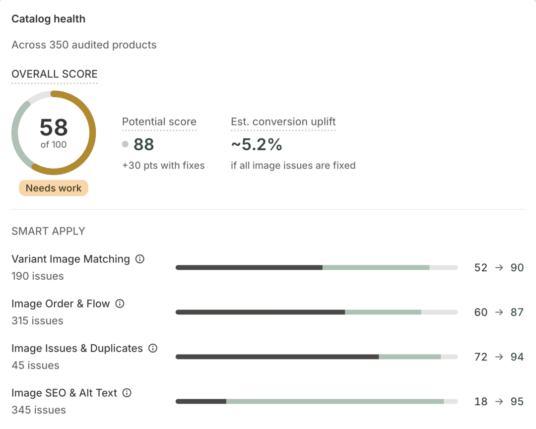 Path Catalog Health overview showing catalog score and image health issues