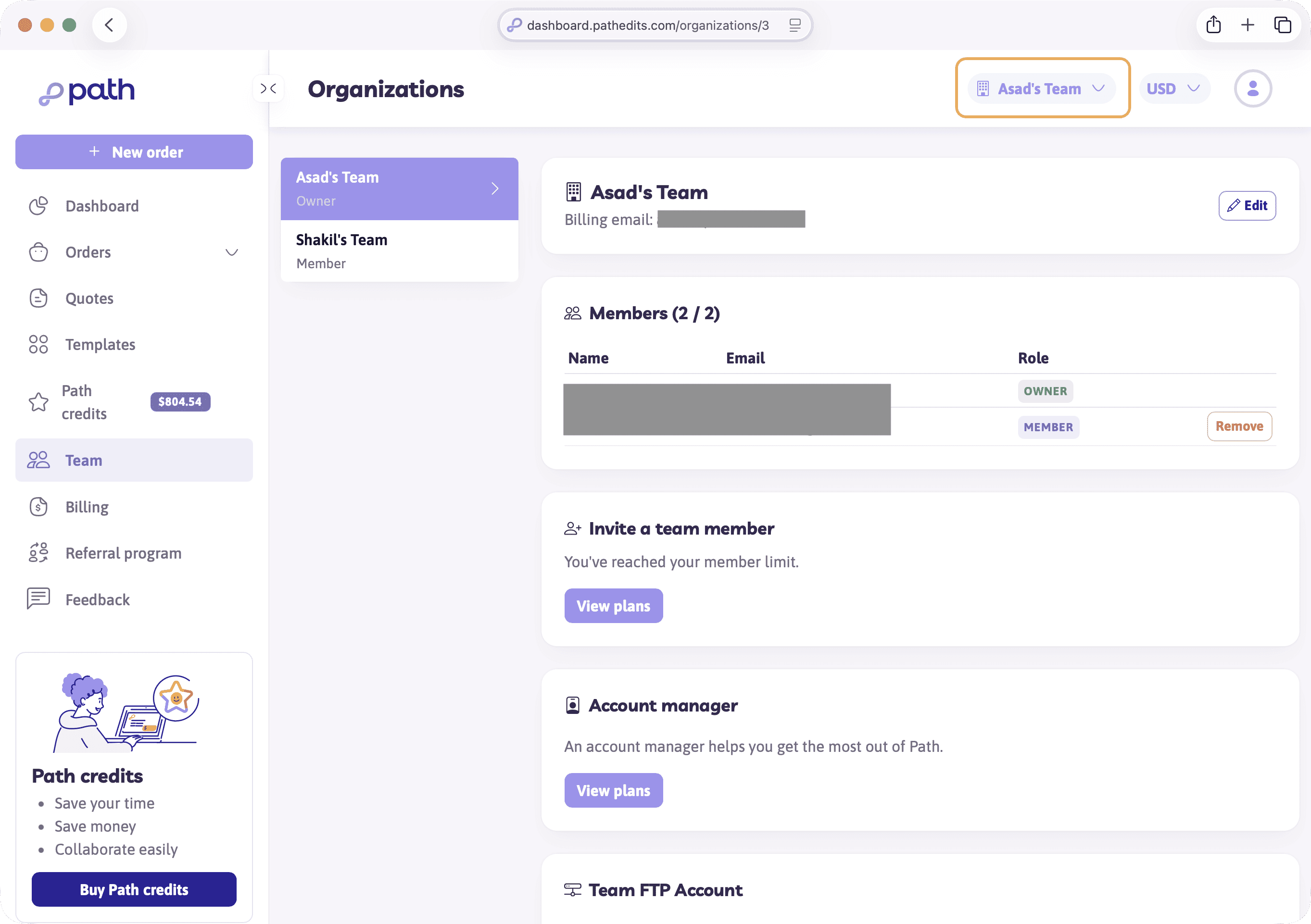 Organisation switcher and Team invite screen