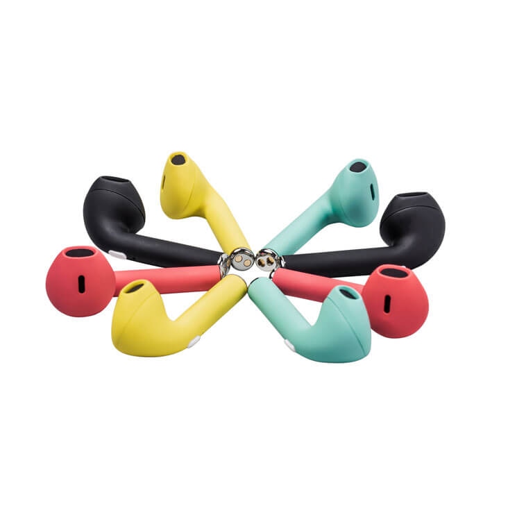 Colorful earbuds arranged in a circle, displayed on a clean white background after PathEdits’ background removal services. Edited.