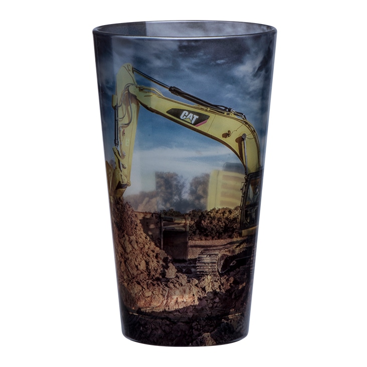 Cup featuring an excavator design with basic clipping path applied for precise background removal.