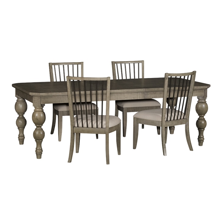 Rustic wooden dining table with four matching chairs, edited using complex clipping path for detailed background removal.