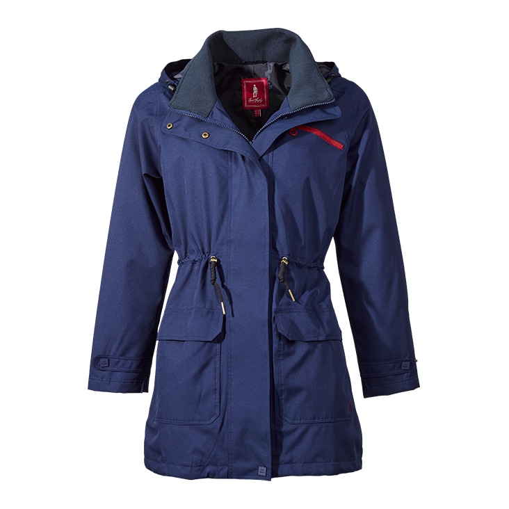 Blue hooded jacket with drawstring detail, edited using medium clipping path for a professional finish.