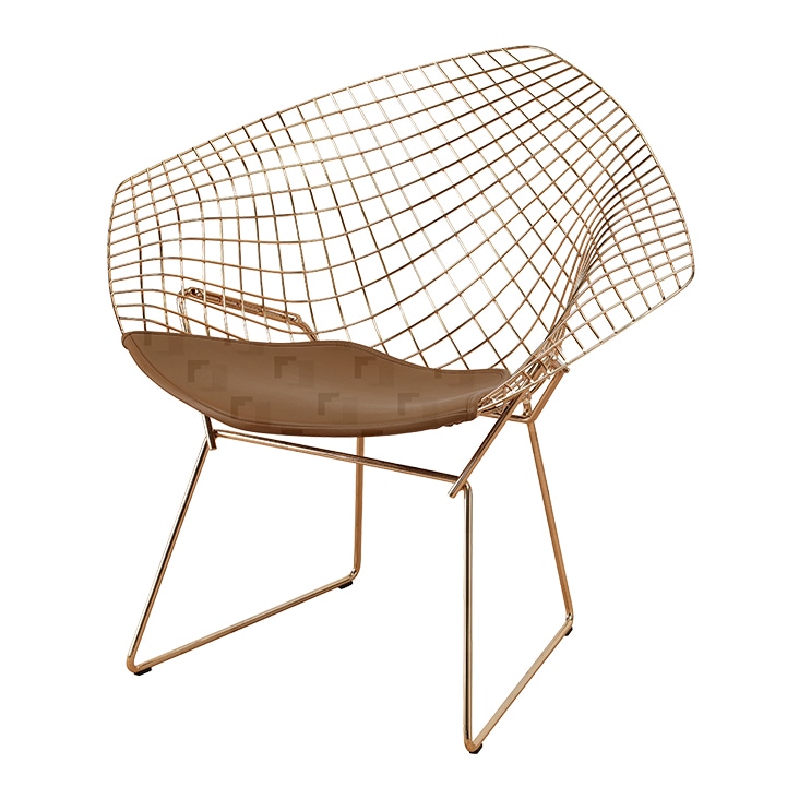 Modern gold wireframe chair with a cushioned seat, edited using complex clipping path for a refined presentation.