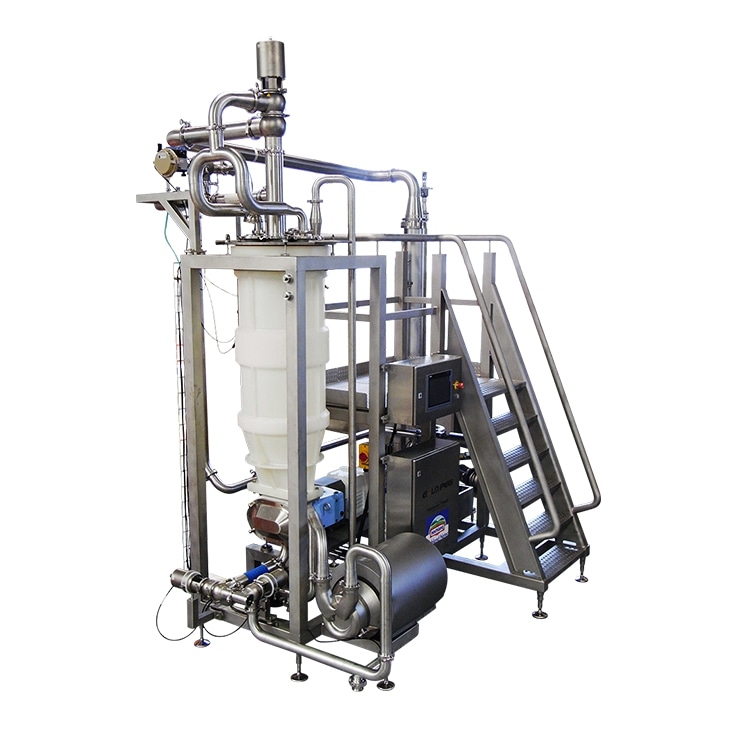 Stainless steel industrial machinery with pipes, tanks, and stairs, edited using super complex clipping path for detailed isolation.