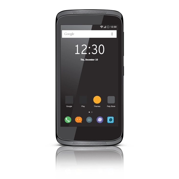 Smartphone with a sleek black screen, showing a reflection shadow for a professional finish.