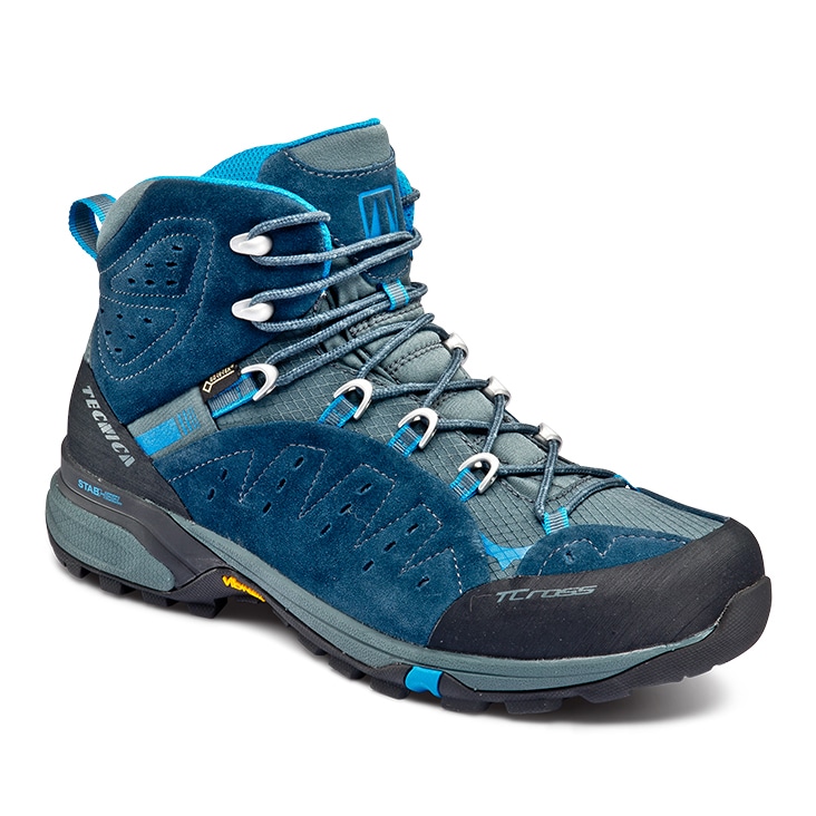 A blue and gray hiking boot with preserved natural shadows, highlighting realistic and professional shadow services.
