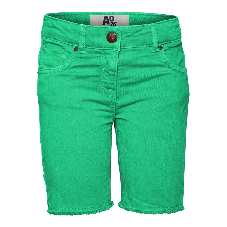 Green shorts enhanced with ghost mannequin editing, showcasing clean lines and natural fit for product display.