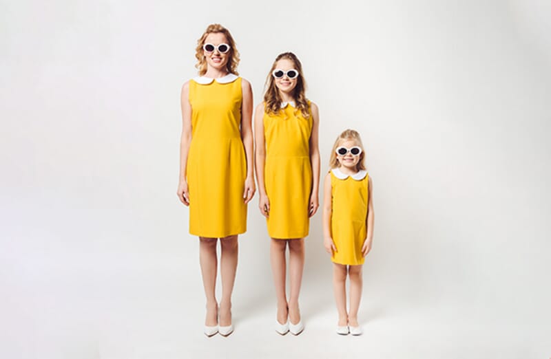Before family matching dresses image for color change editing and fashion catalog presentation.