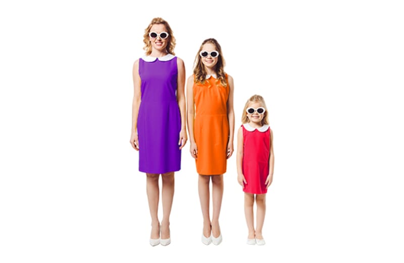 After family matching dresses image with professional color change for ecommerce display.