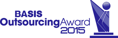 BASIS Outsourcing Award 2015 blue logo with stylized trophy icon on a white background.