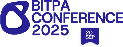 Blue BITPA Conference 2025 logo with event date badge on a white background.