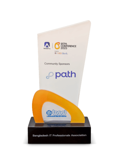 BITPA Conference 2025 community sponsor award featuring the Path logo, orange accent, and black base.