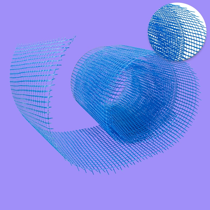 Complex image masking applied to a blue mesh roll, showcasing precise detailing for intricate patterns and background removal.