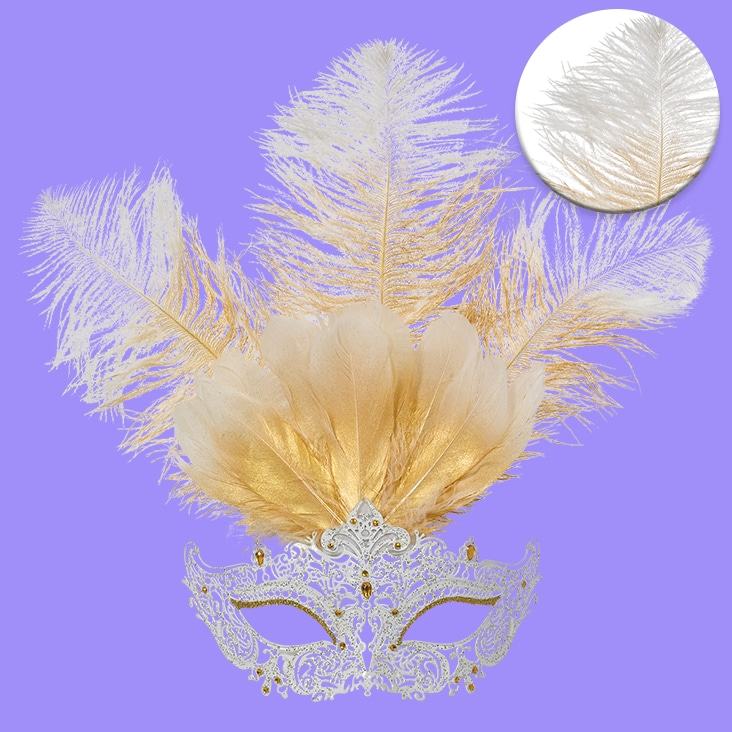 Super complex image masking applied to a decorative feathered mask, highlighting intricate details and precise background removal.