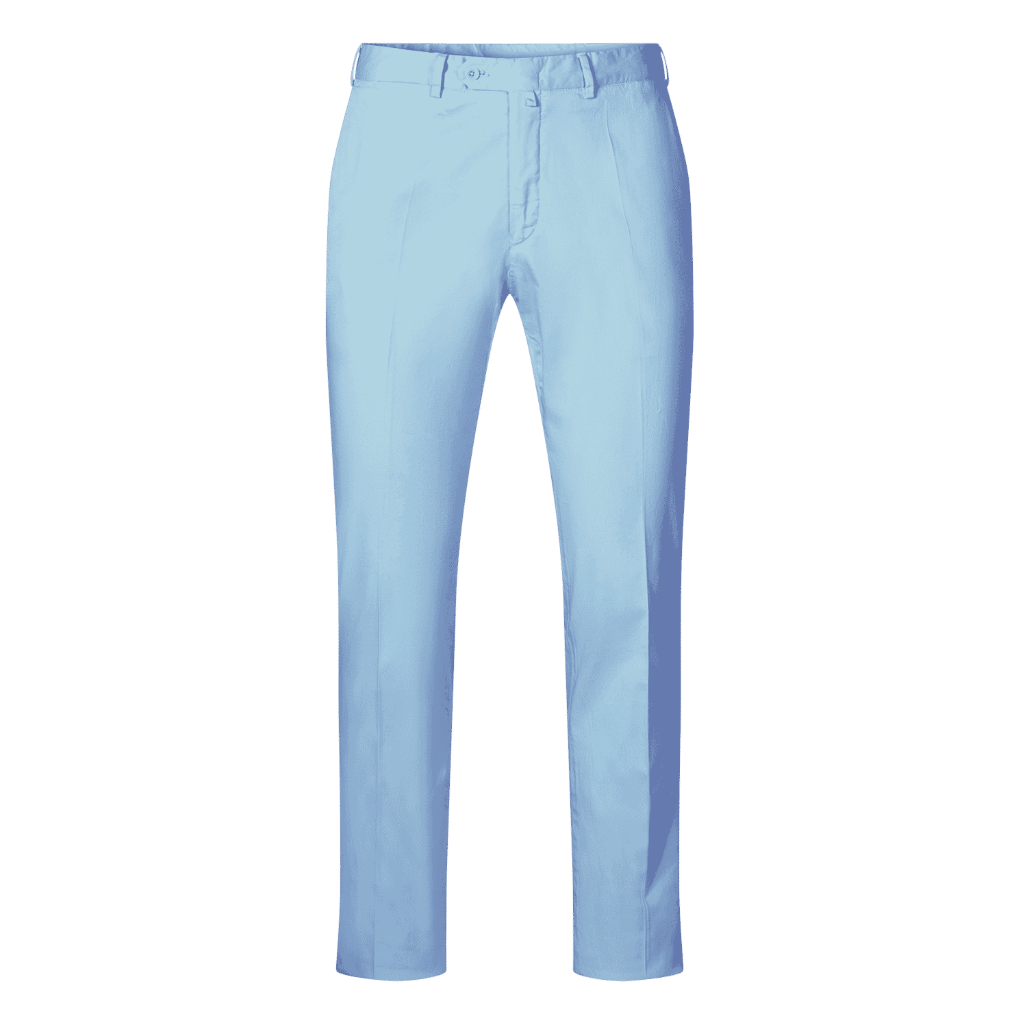 Symmetrically aligned light blue trousers on white background edited