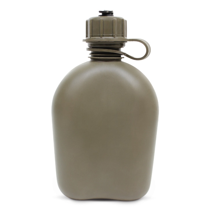 Olive green canteen with a smooth and clean surface, shown after dust, spot, and scratch removal edits.