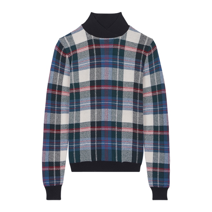 Plaid sweater with expertly removed fabric wrinkles for a clean and polished appearance.