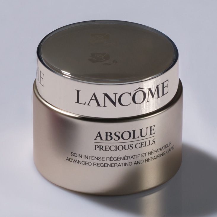 Lancome Absolue Precious Cells jar with camera reflections removed for a flawless product presentation.