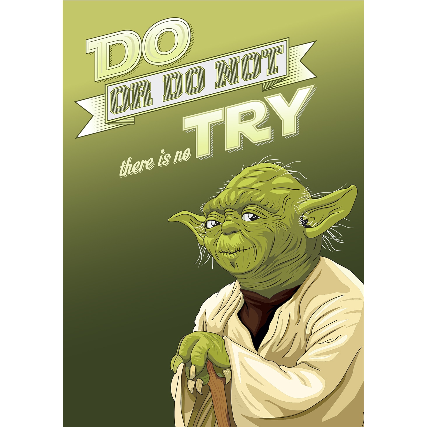 Complex vector illustration of Yoda with the quote