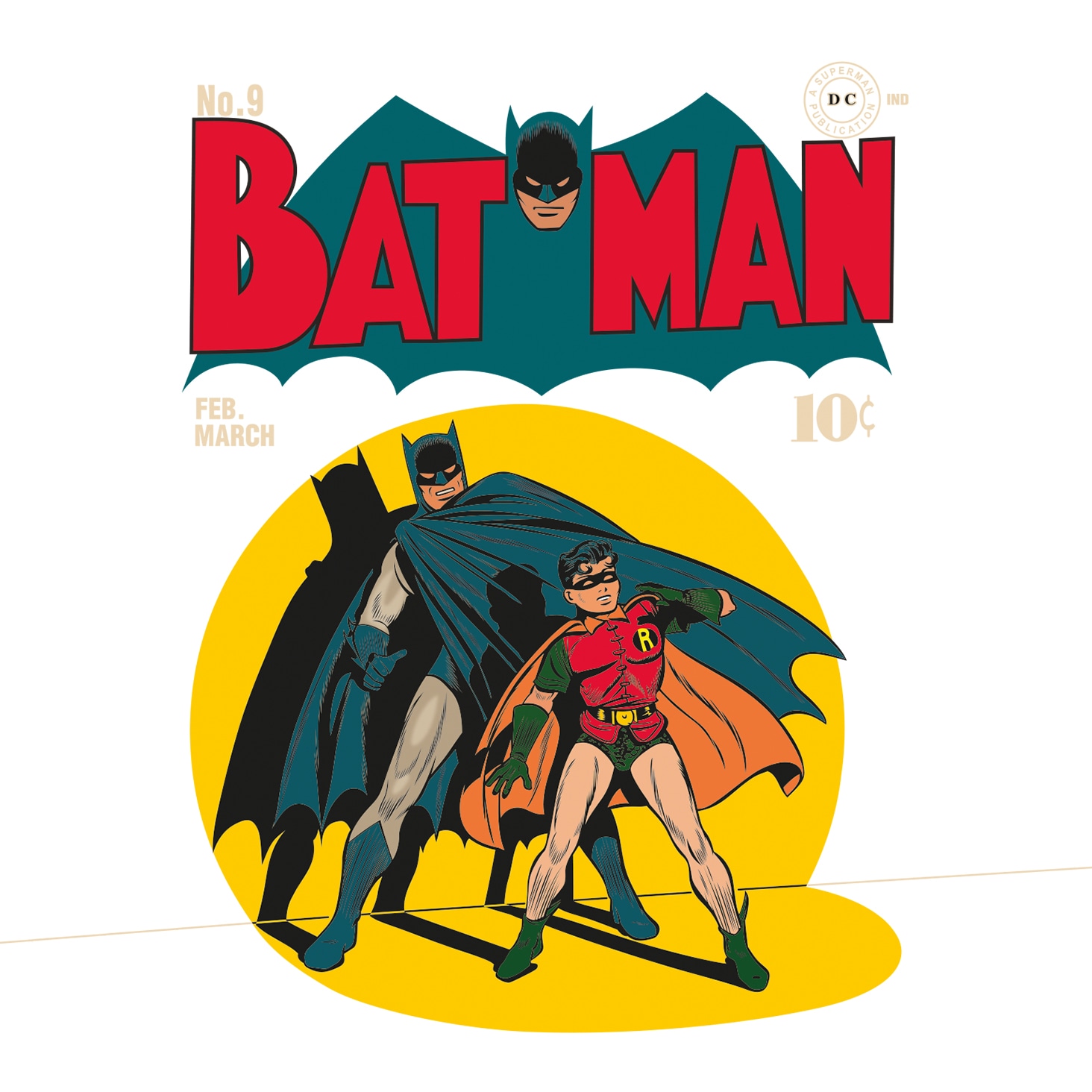 Vectorized retro comic cover featuring Batman and Robin in bold colors with a yellow background.