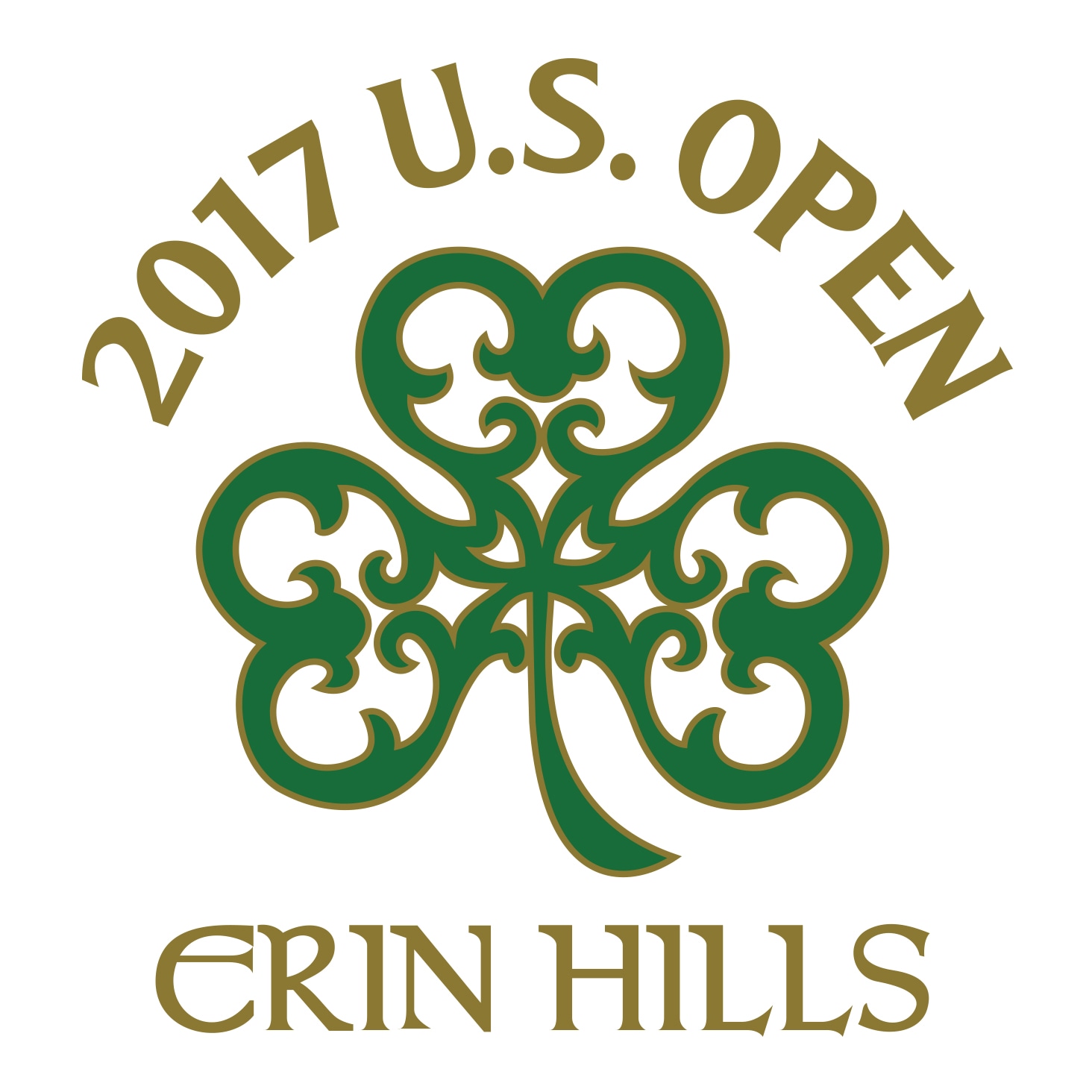 2017 U.S. Open Erin Hills logo with ornate green clover and gold text in a circular layout.