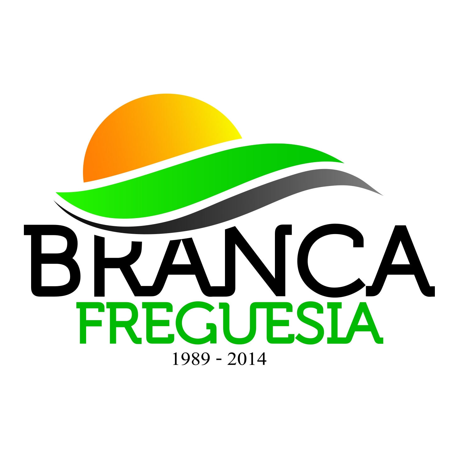 Branca Freguesia logo vector with a rising sun above green, black, and gray swooshes, and bold black and green text.
