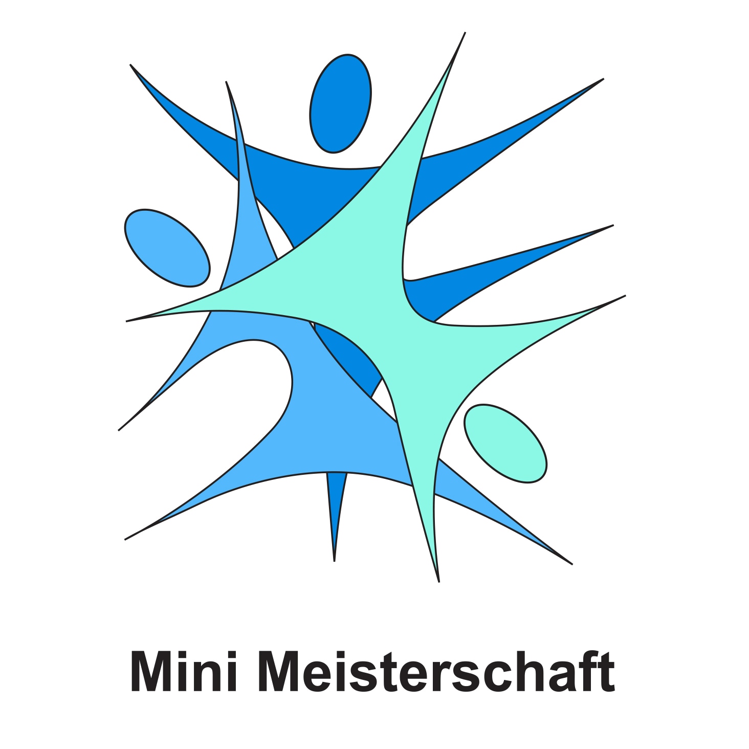 Abstract logo of Mini Meisterschaft in vector format, featuring overlapping blue and teal shapes resembling stylized human figures.