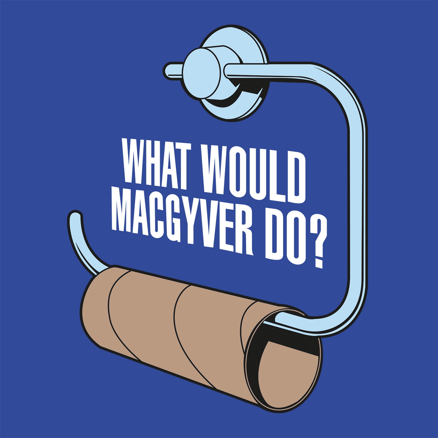 Minimalistic vector artwork of a toilet paper holder with an empty roll and