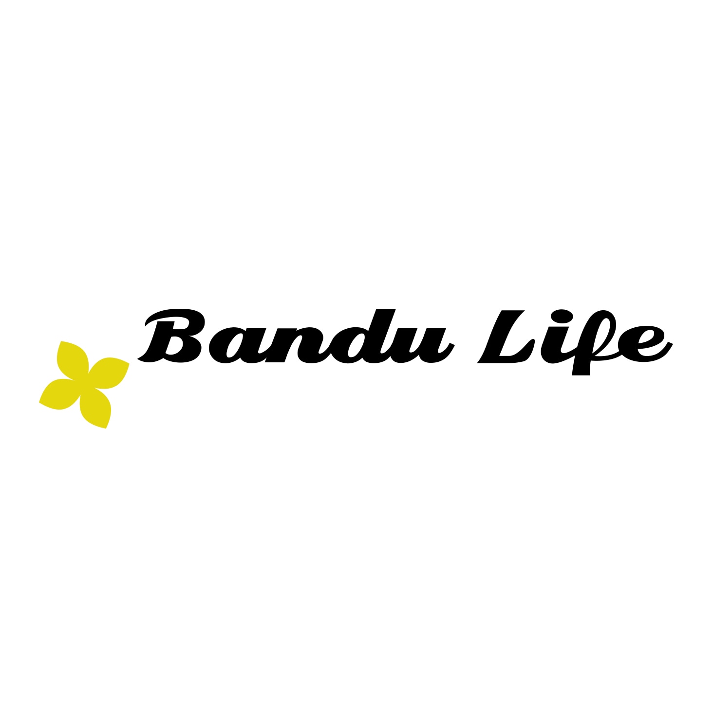 Bandu Life logo in vector format with black cursive text and a yellow flower icon on a white background.