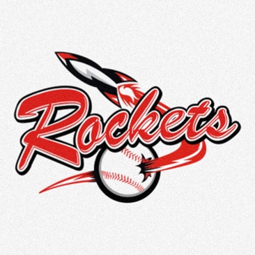 Rockets baseball logo featuring a rocket and baseball graphic in red, black, and white, shown before vector conversion.