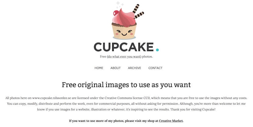 Cupcake offers original, CC0-licensed images for free use, including personal and commercial projects
