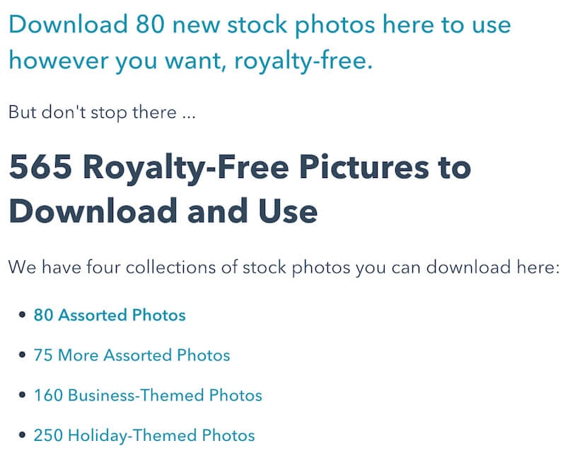 HubSpot offers 565 royalty-free stock photos, including business and holiday-themed collections