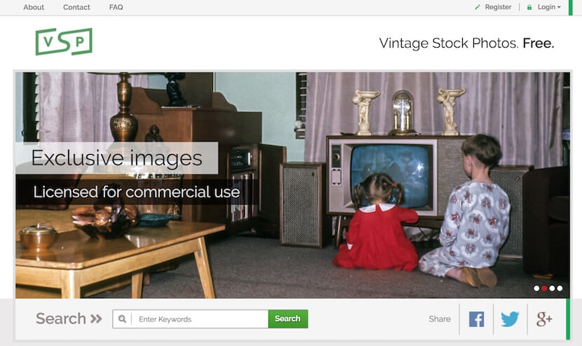 Vintage Stock Photos homepage offering free, exclusive vintage images licensed for commercial use