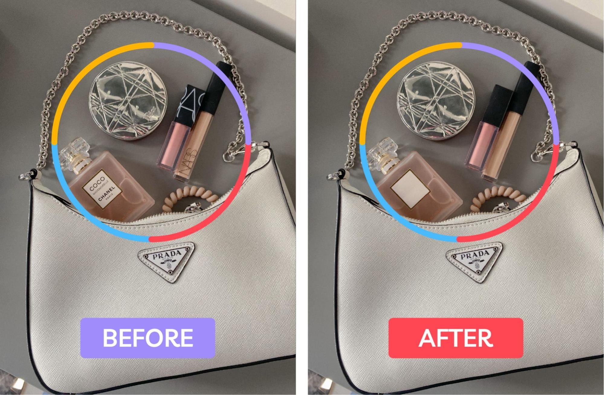 Side-by-side product photo of luxury items with logo removed after editing.