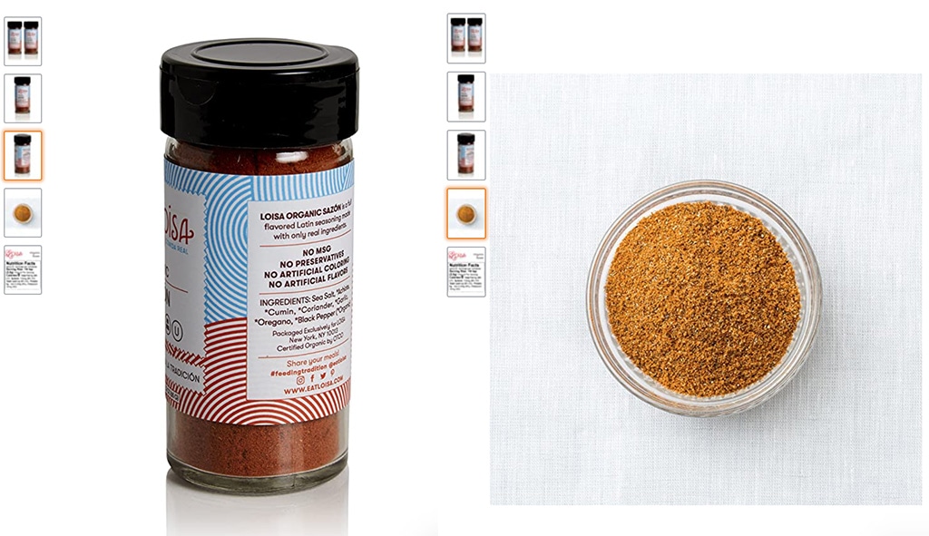 Spice jar with detailed label and open spice bowl on a white background