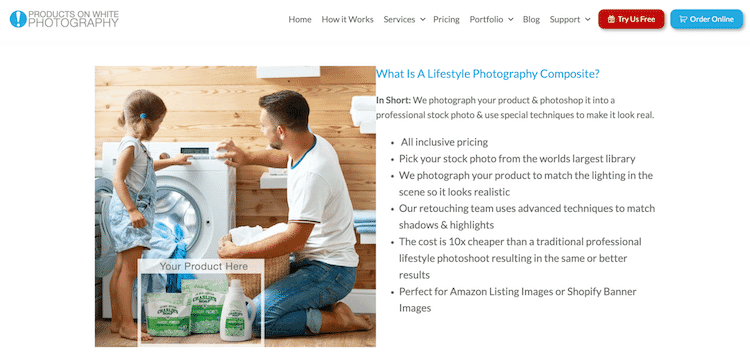 Father and daughter in a laundry room, demonstrating a lifestyle composite product image.