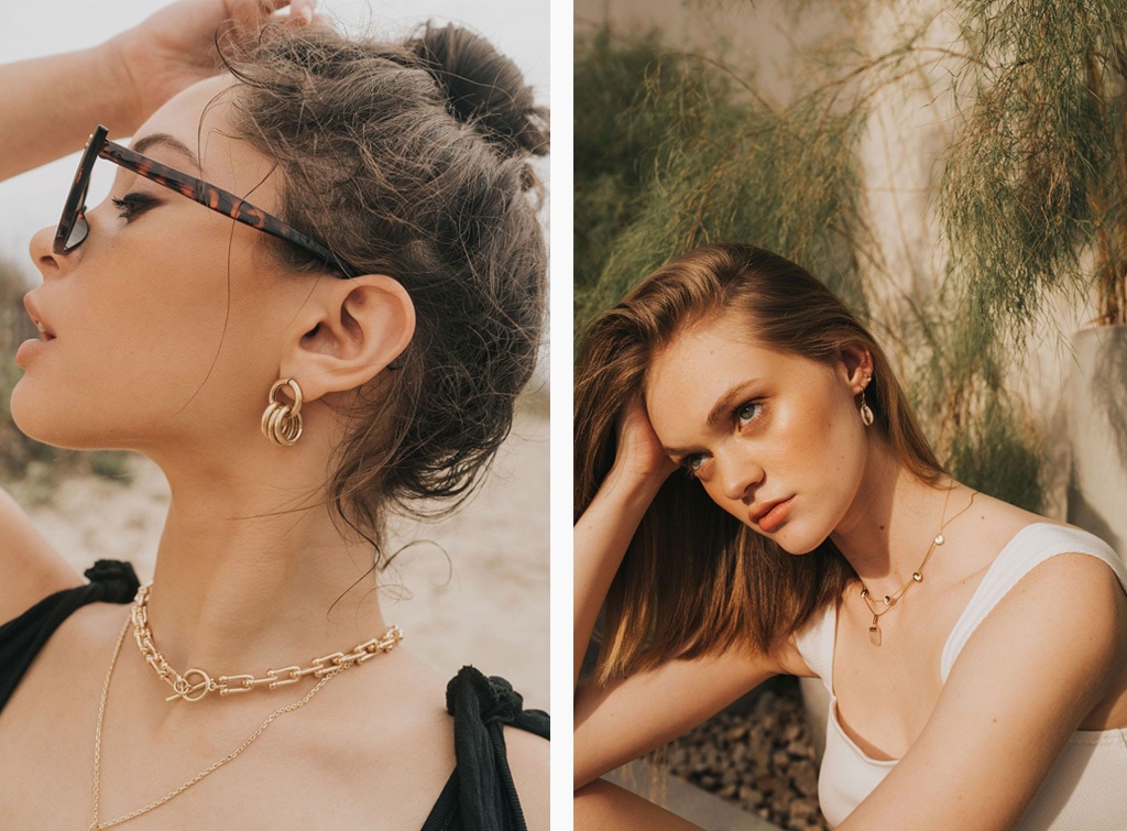Close-up outdoor portraits showcasing jewelry in natural light; ideal for jewelry photography inspiration.