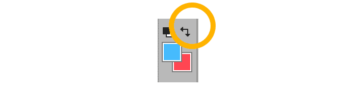 Photoshop icon for swapping foreground and background colors, showing black and red color boxes.