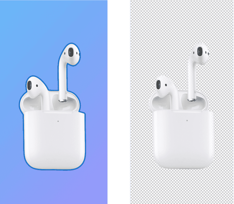 AirPods product image with background removed in Photoshop using the Pen Tool