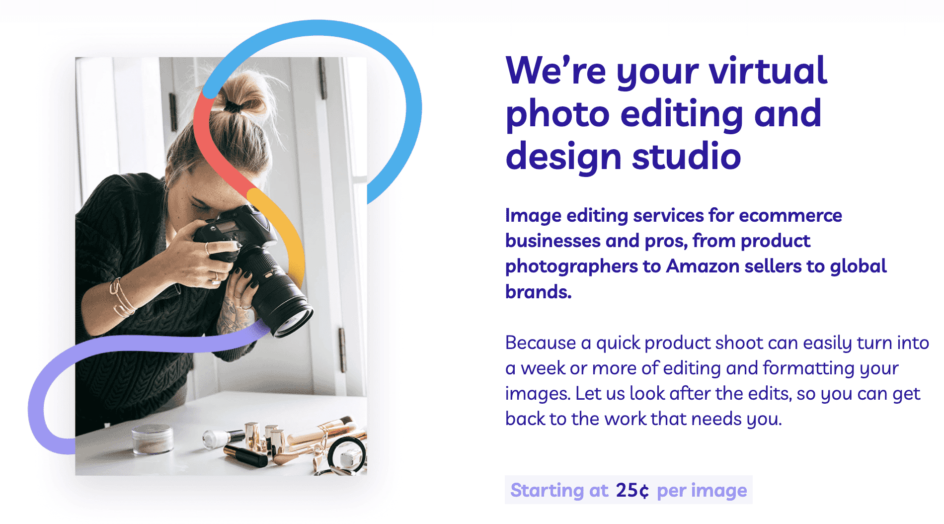 Photographer capturing product shots with a professional camera, emphasizing outsourced photo editing benefits
