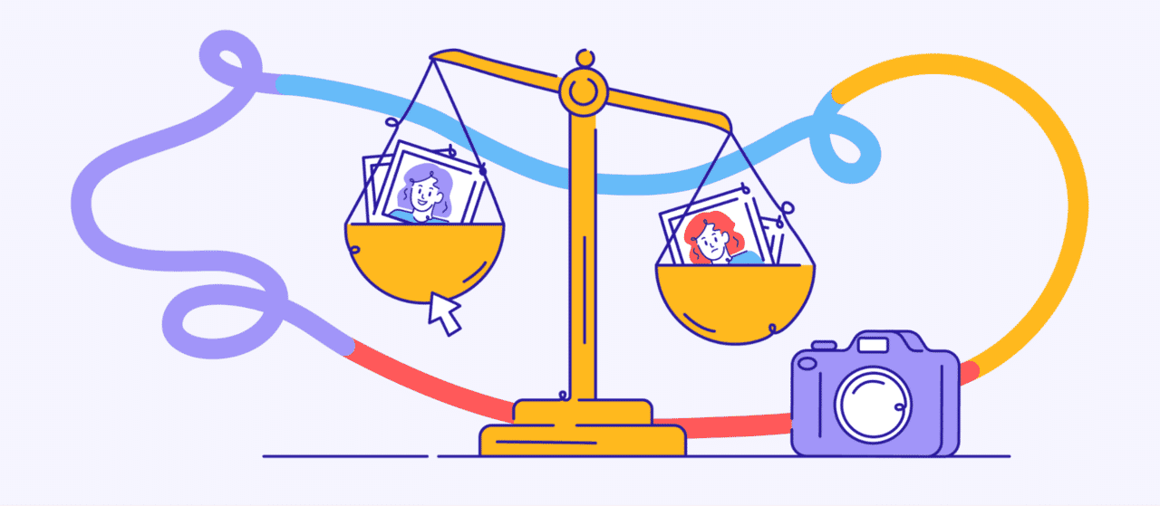 illustration showing a balance of morals and wondering about the ethics of photo editing