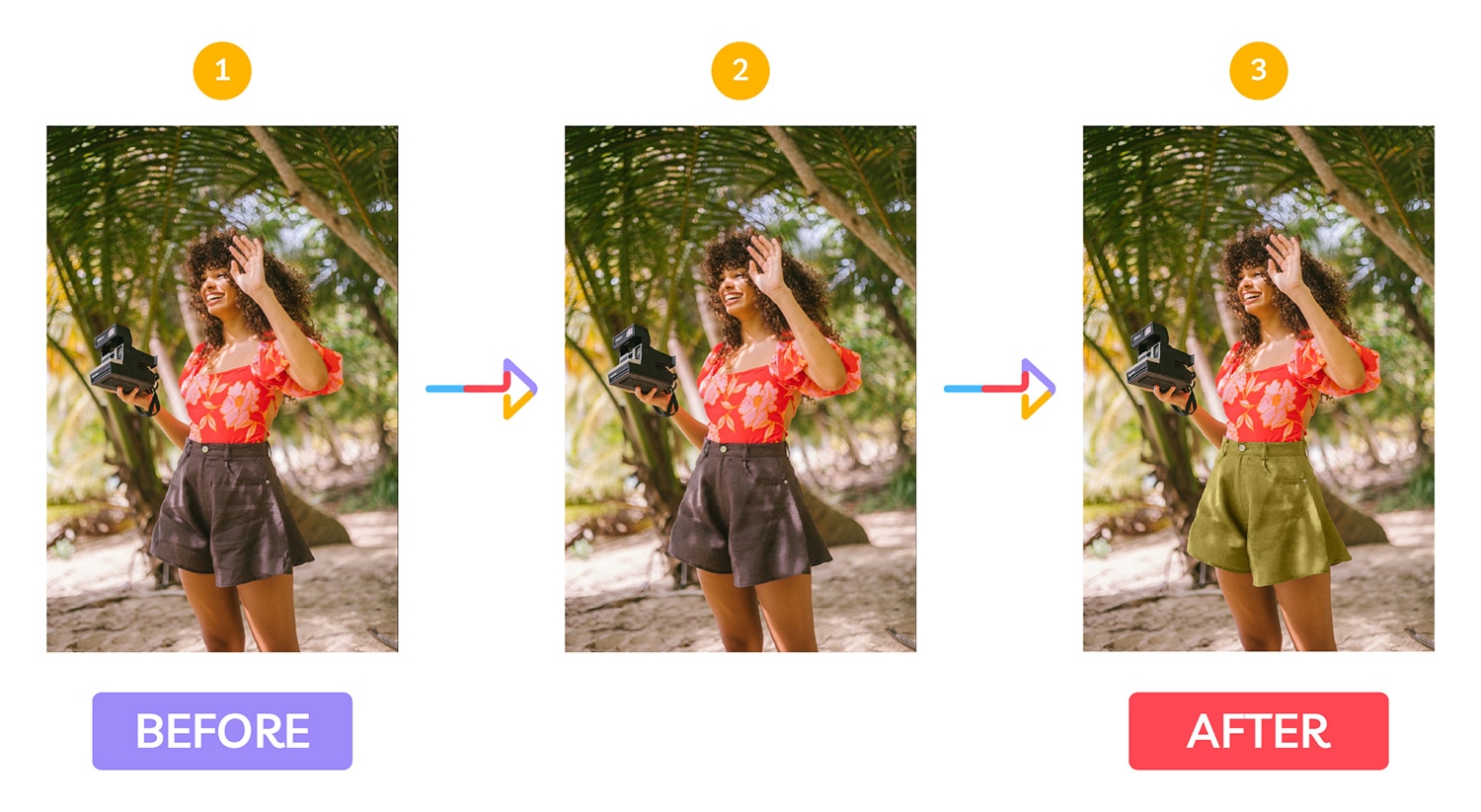 Outdoor lifestyle photo showing color change of shorts from black to olive green, enhancing visual appeal.