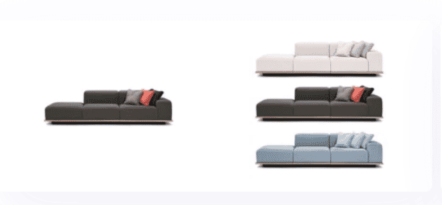Modern sofa shown in multiple color variants with background removed for a clean, uniform presentation.