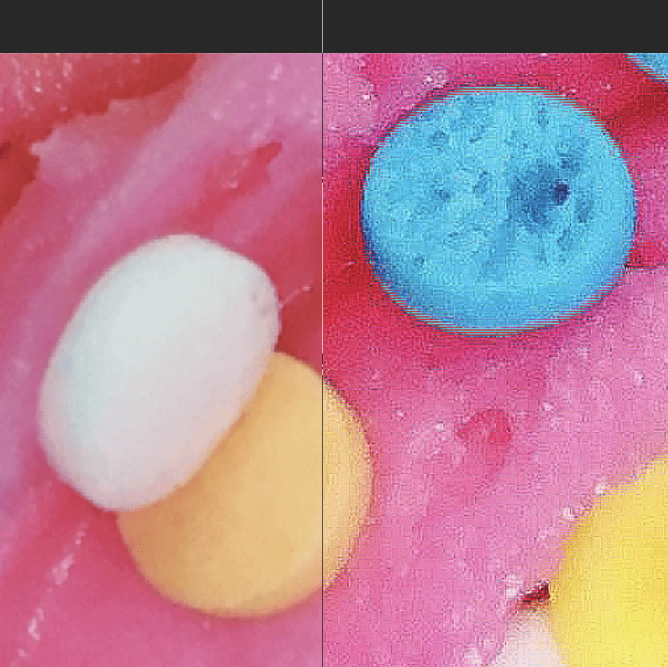 Close-up side-by-side of frosting with sprinkles showing color and detail enhancement differences