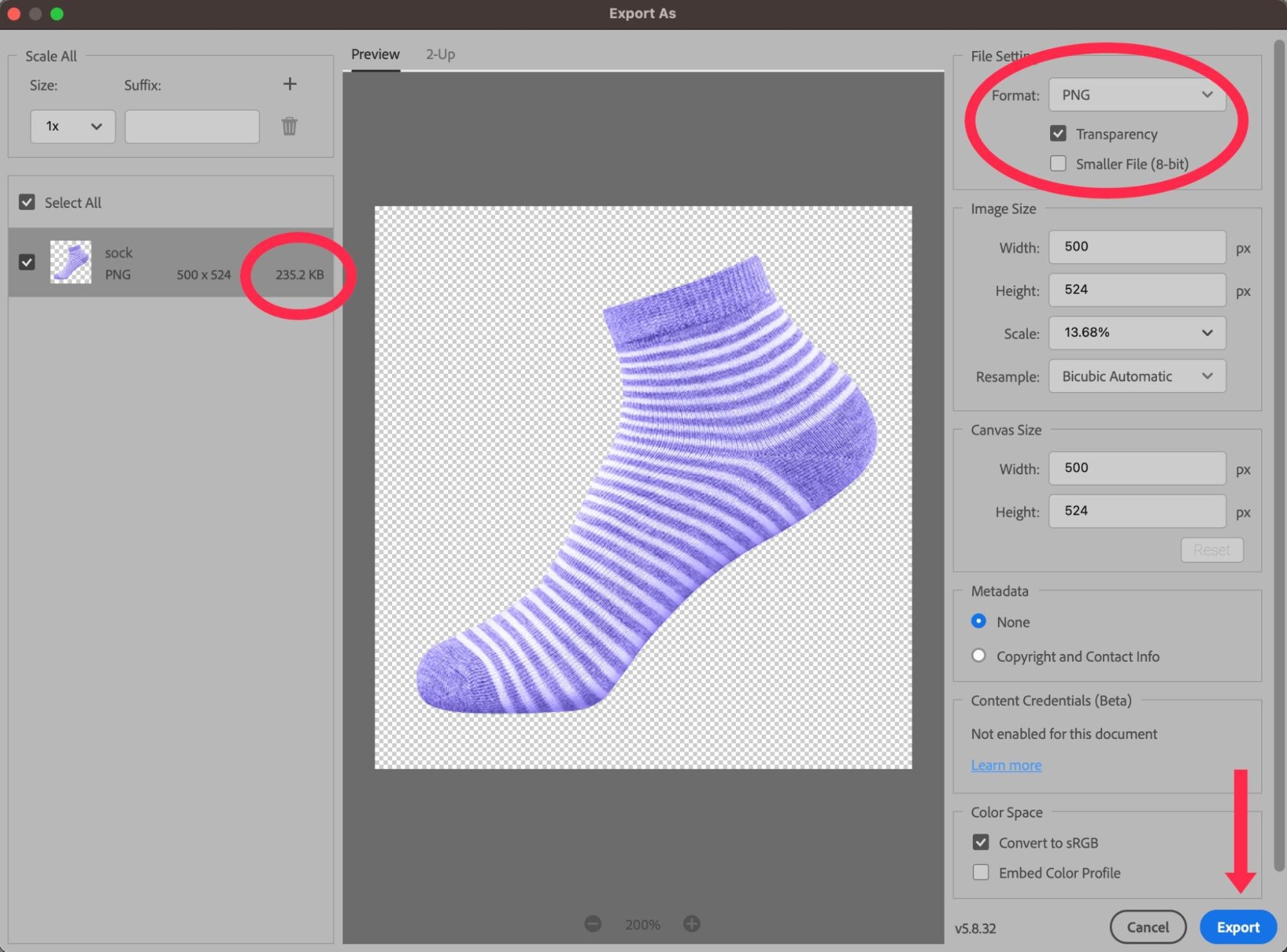 Photoshop's color overlay option being applied to the sock image background