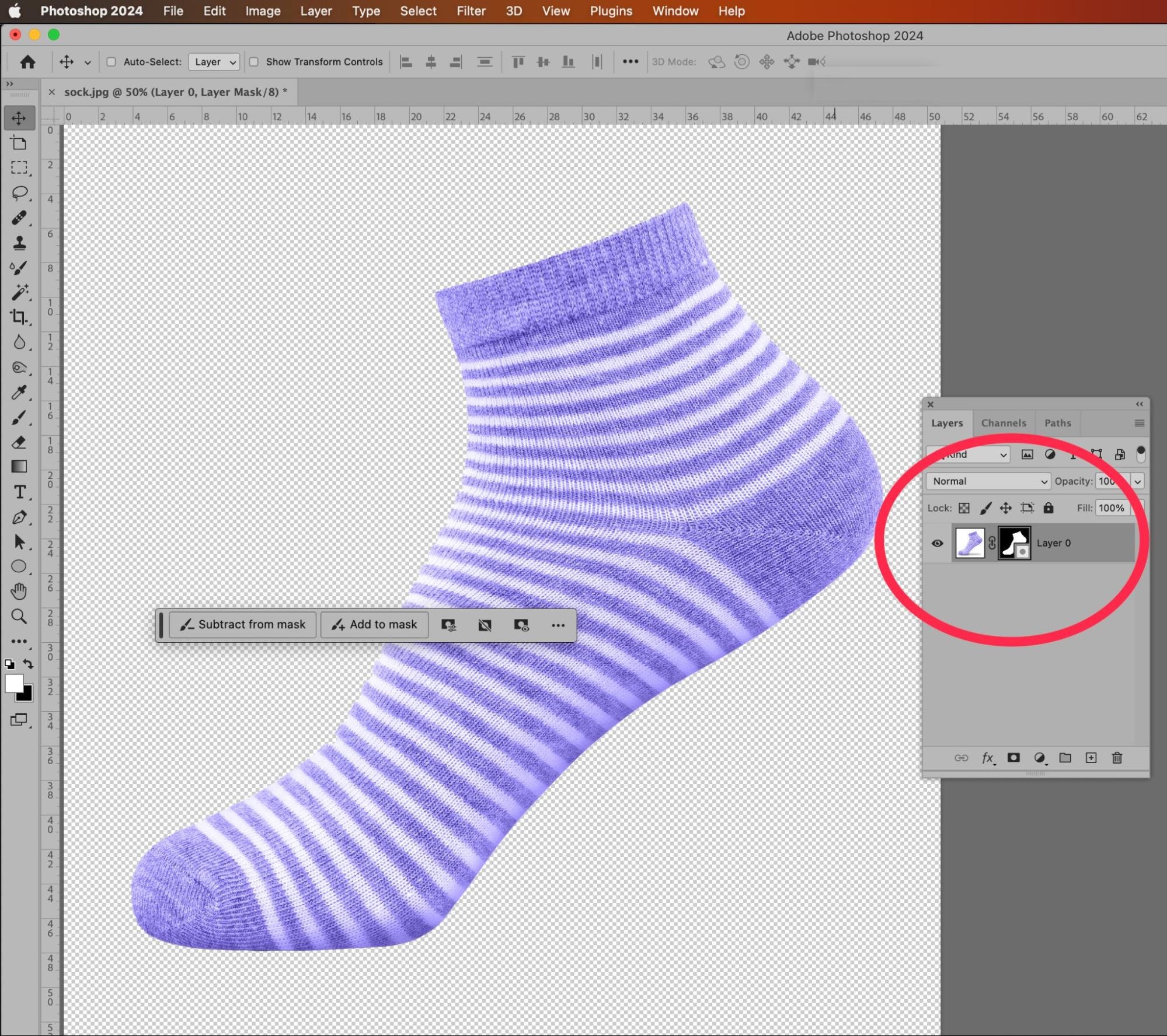 Close-up of Photoshop interface showing the highlighted Remove Background button