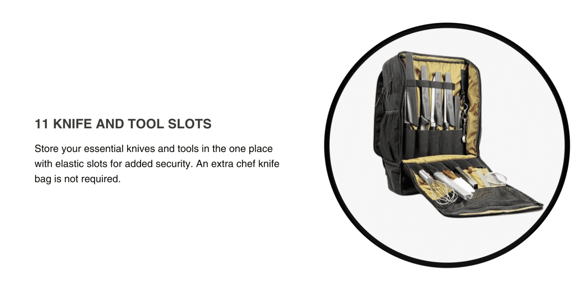 Knife bag with 11 slots for knives and tools, featuring secure elastic slots for storage