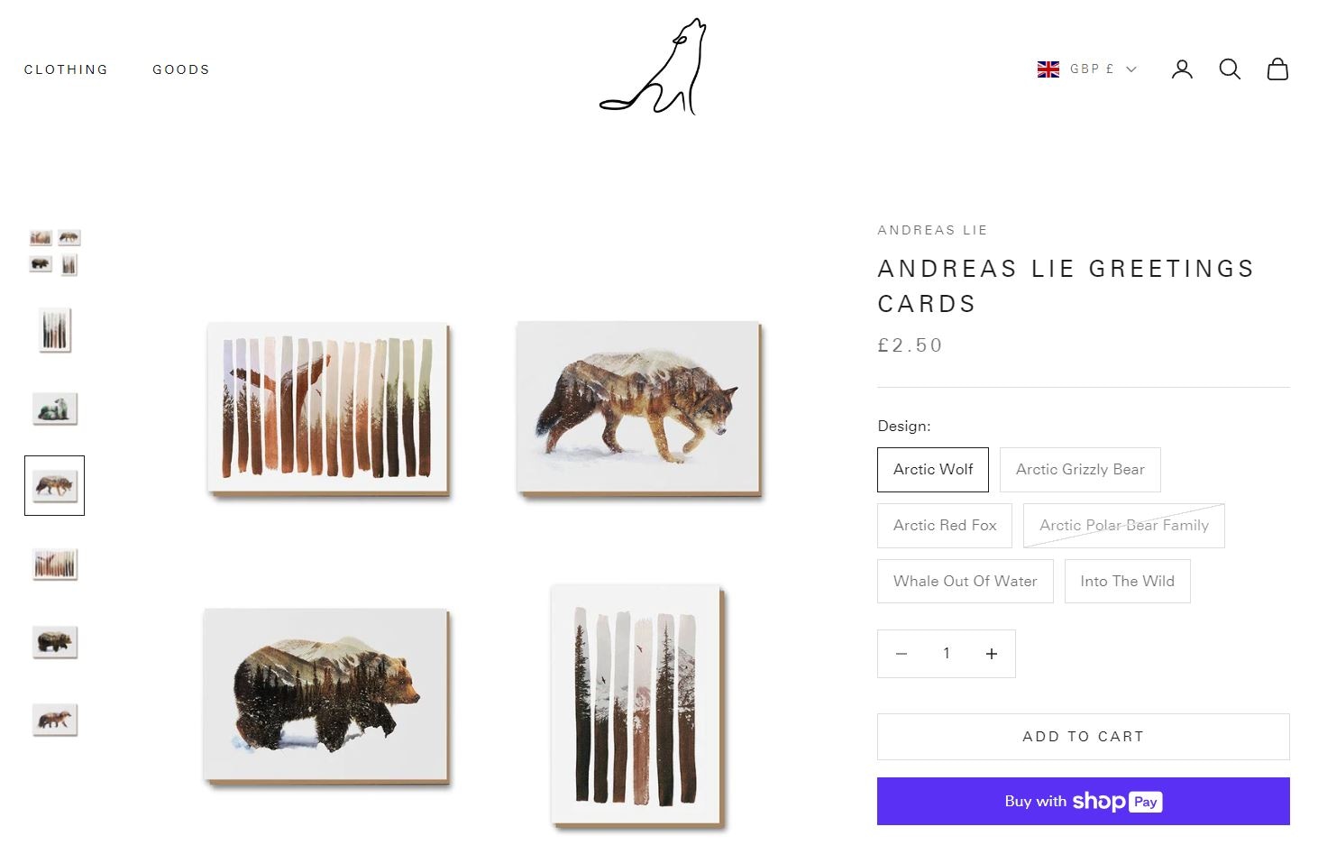 Set of Andreas Lie greeting cards featuring Arctic animals and nature-inspired designs.