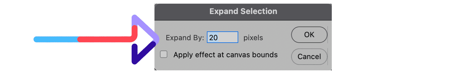 Expand selection dialog in Photoshop set to 20 pixels for background blur effect