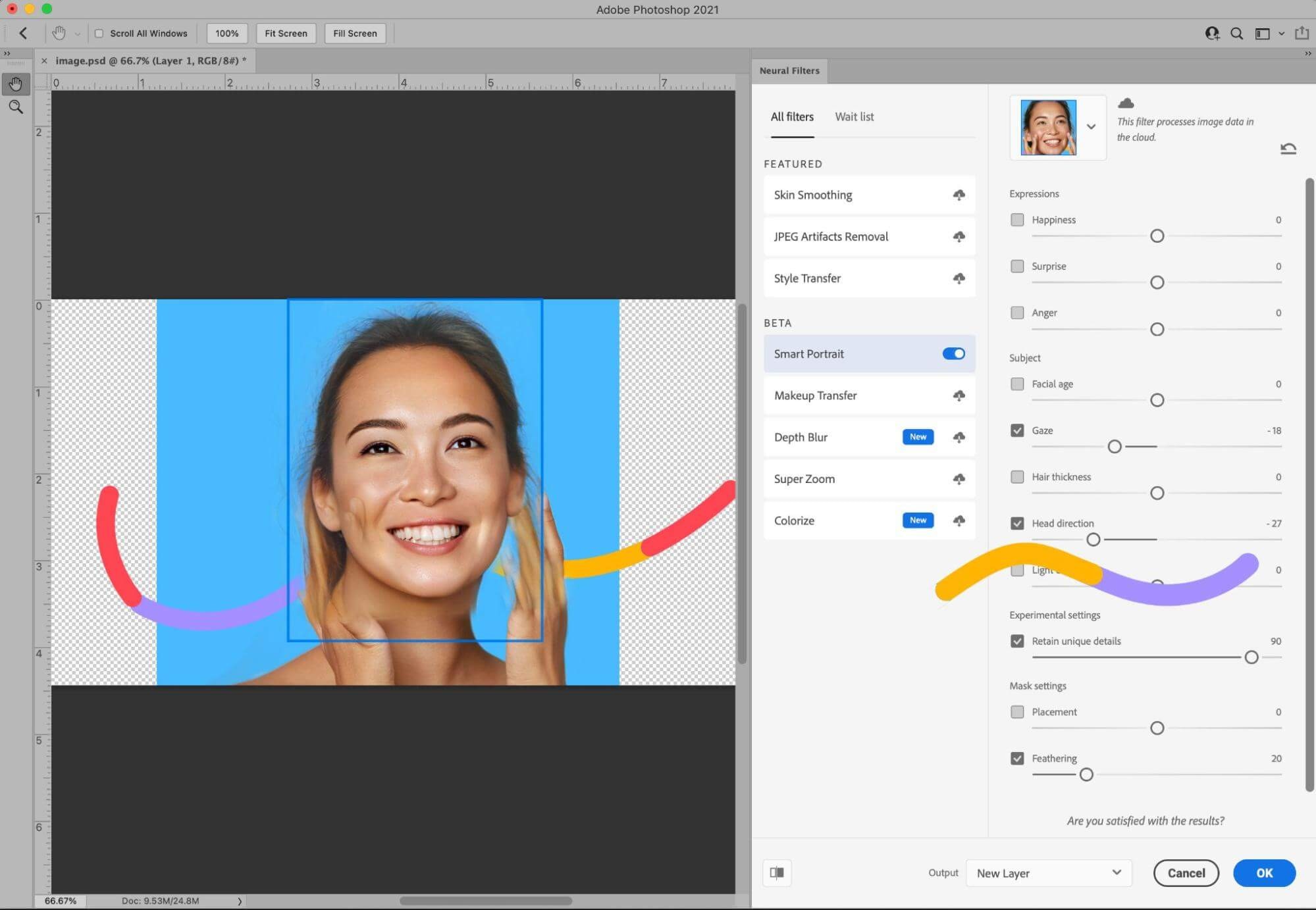 Adjusting model's head direction using Head Direction slider in Photoshop Neural Filters